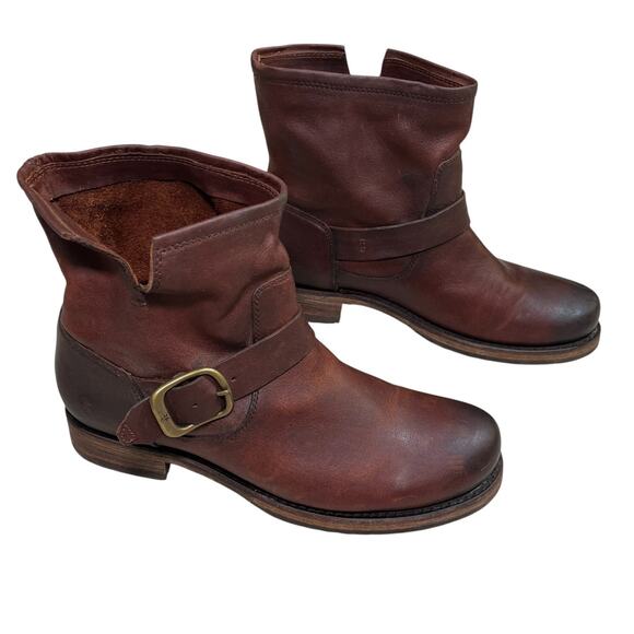 Frye Shoes - Frye Veronica Short Brown Cognac Leather Ankle Moto Boots Size 8